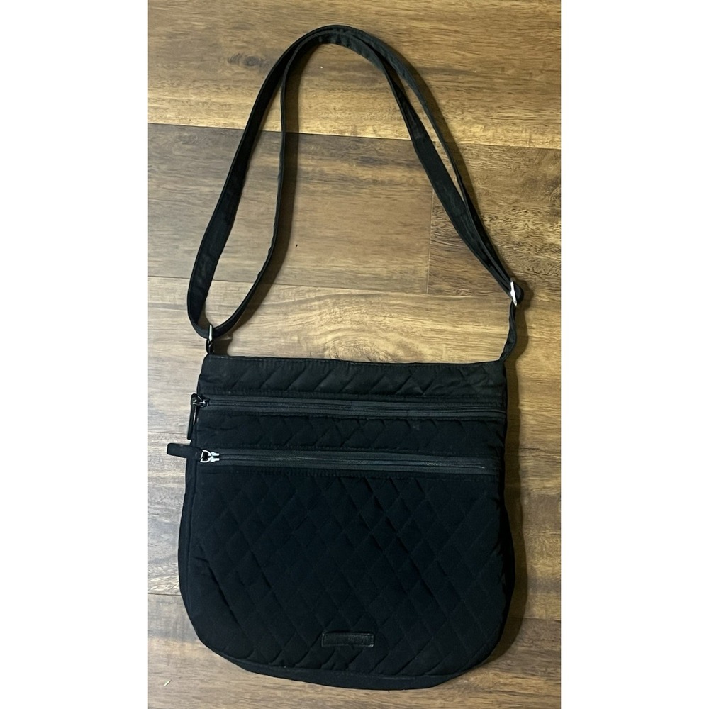 Vera Bradley TRIO Zip Hipster Quilted Crossbody Purse Solid Black Bag